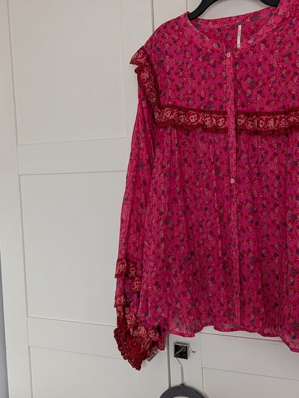 Free People Fuchsia Ruffled Blouse
